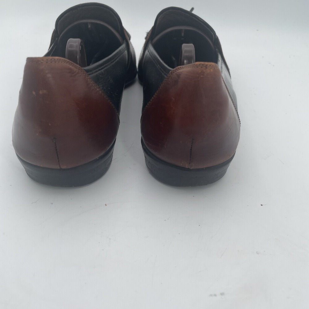 Bragano Mens Shoes Size 10M Black Brown Leather Full‎ Strap Woven Tassel Loafers - Picture 12 of 16